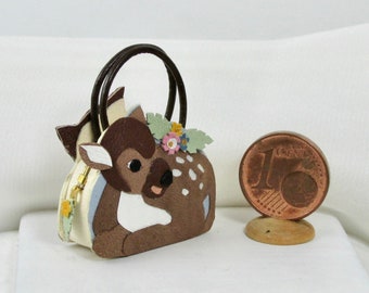 Miniature fawn-shaped handbag in colored leather 1/12 scale
