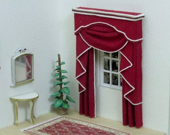 Elegant curtains with valance, 1/48 scale