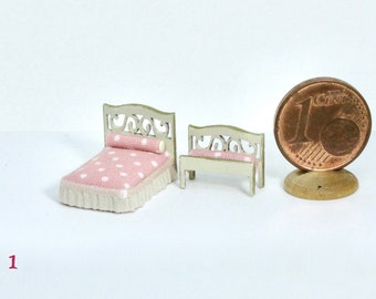 Wooden bed and loveseat ,1/120 scale for baby dollshouse