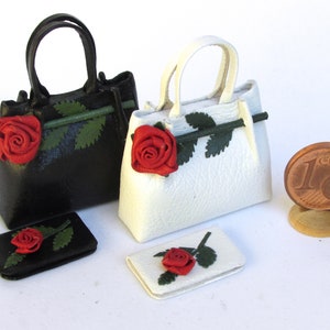 Miniature Romantic Leather Purse With a Rose, With Wallets, 1/12 Scale ...