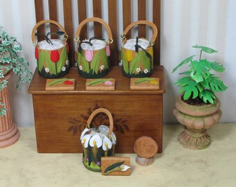 Miniature bucket bag, with wallet.  1/12 scale