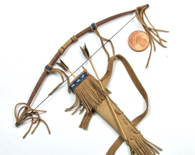 Featured listing image: Miniature Native American bows with quiver and arrows, 1/12 scale