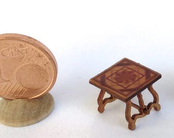 Elegant wood table inlaid effect, three models, scale 1/144
