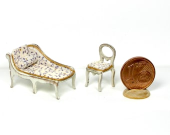 Miniature chaise longue and chair,  1/48 scale