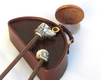Miniature walking stick with decorative pommel 925 silver, 1/12 scale