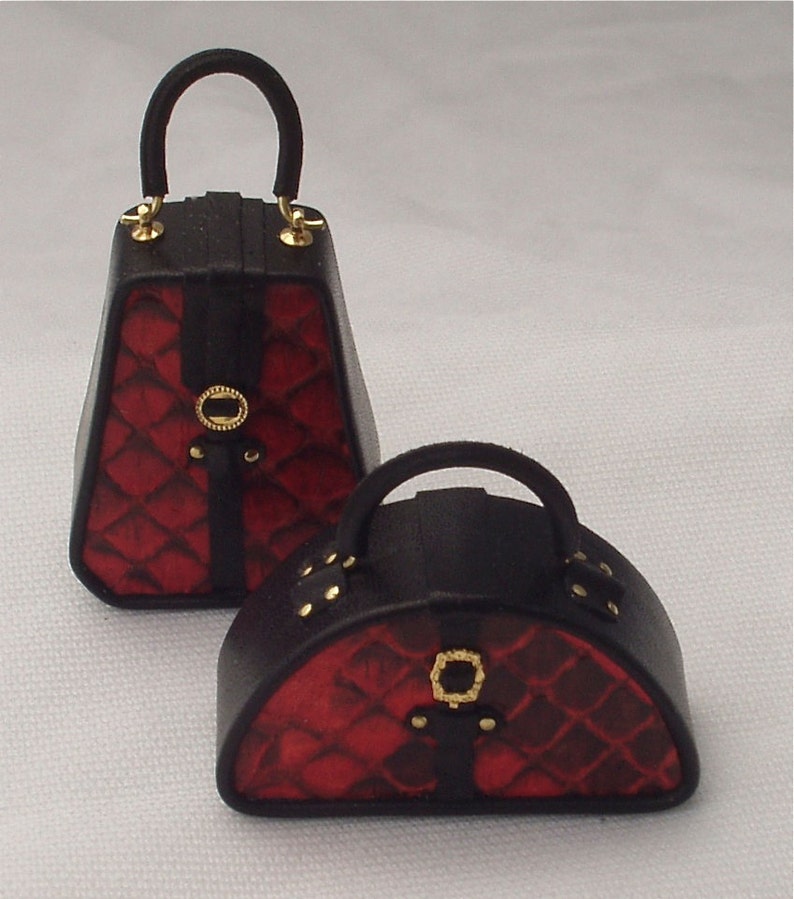 Set of original miniature leather handbags, handmade, 1/12 scale image 2