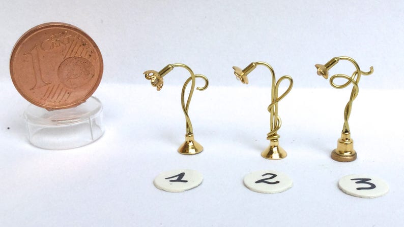 Elegant golden brass floor lamps, various models, 1/144 scale image 1