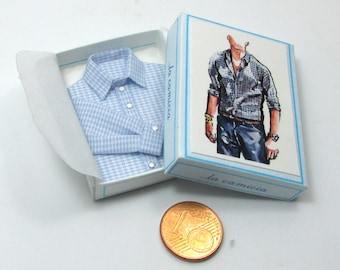 Miniature men's shirt, elegant or casual , folded in combined box, 1/12 scale.
