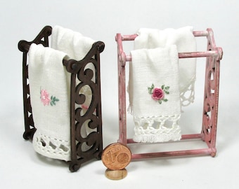 Shabby style miniature rack with towels , 1/12 scale