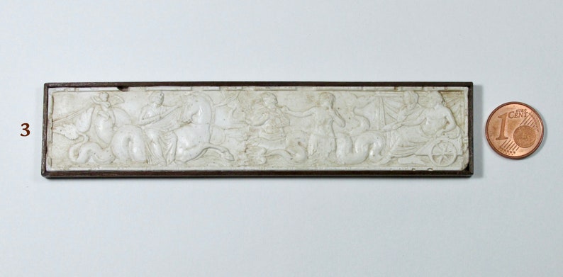 Miniature classical frieze, plaster with walnut frame, 1/12 scale model 3