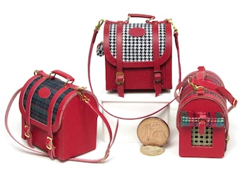 Handmade leather pet carrier, 1/12 scale