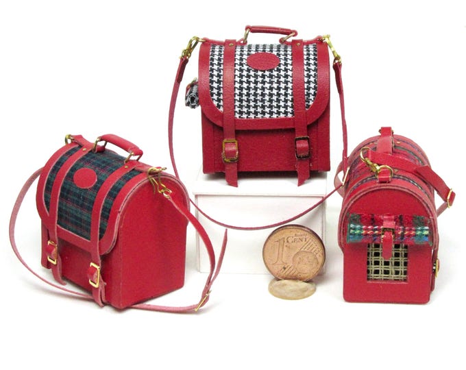 Featured listing image: Handmade leather pet carrier, 1/12 scale