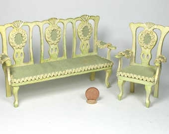 1/12 scale sofa set, vintage, hand painted and upholstered
