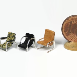Miniature style furniture, 1/144 scale, in metal, leather and wood