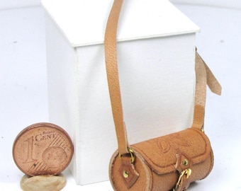 Miniature leather roll bag, 1/12 scale