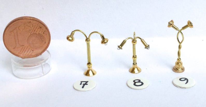 Elegant golden brass floor lamps, various models, 1/144 scale image 3