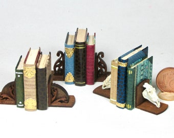 Pair of miniature bookends with books, handmade, 1/12 scale