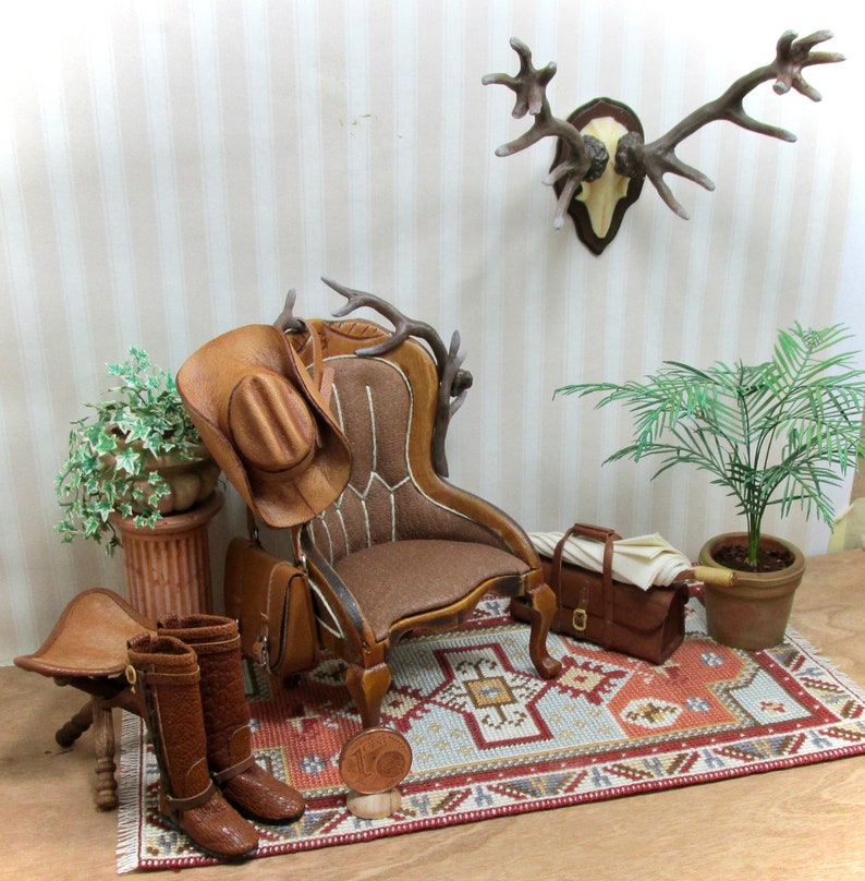 Miniature Upholstered Armchair Decorated With Horns 1/12 Etsy