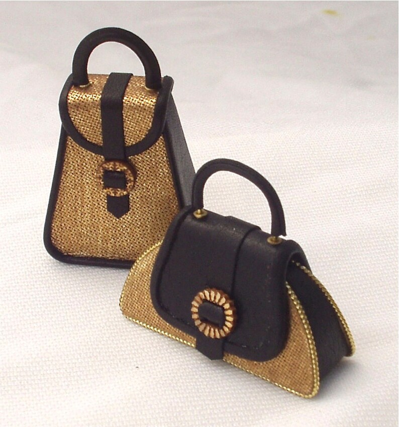 Set of original miniature leather handbags, handmade, 1/12 scale image 4