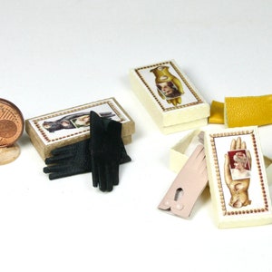 Miniatur-Handschuhe mit Box, Maßstab 1:12