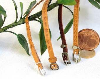 Realistic and accurate men's western style miniature belts, in leather, perfectly functional, with decorative buckles, scale 1/12