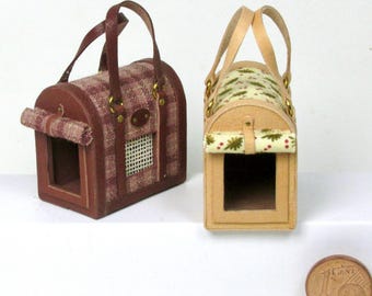 Handmade leather pet carrier, 1/12 scale
