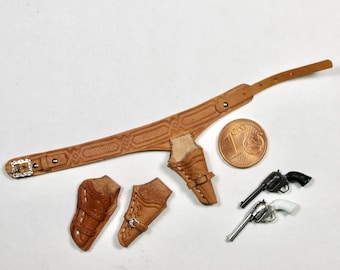 Miniature revolver and leather holster, 1/12 scale