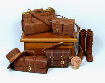 Miniature men's bags, vintage look, 1/12 scale