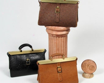Miniature doctor bag, leather and brass, scale 1/12