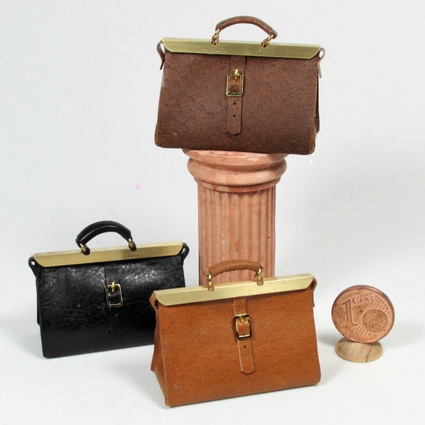 Miniature doctor bag, leather and brass, scale 1/12