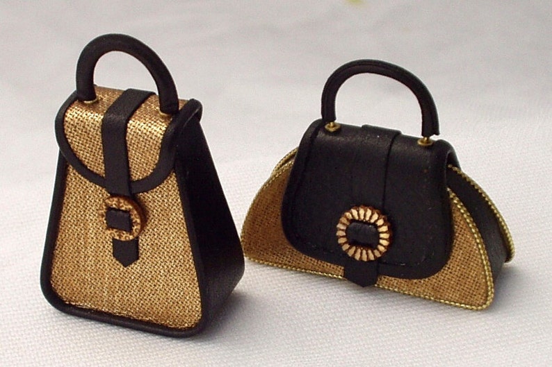 Set of original miniature leather handbags, handmade, 1/12 scale image 5