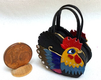 Fantastic, original bag in the shape of a rooster multicolored leather, handmade 1/12 scale