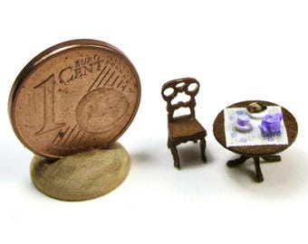 Accurate and realistic micro table, tea set and chair, 1/144 scale