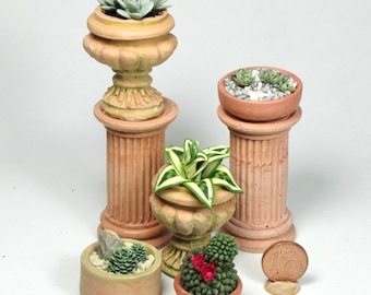Miniature  potted plants, hand-crafted, 1/12 scale