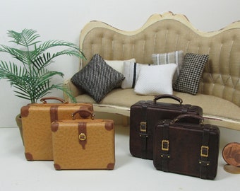 Miniature male leather suitcases,  1/12 scale