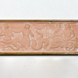 Miniature classical frieze, plaster with walnut frame, 1/12 scale model 14