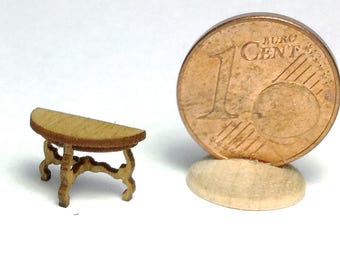 Half-round table, walnut or cherry wood, handmade in 1/144 scale