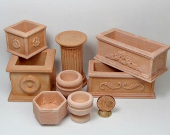 Miniature clay vases, exclusive model, various sizes, 1/12 scale