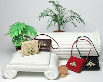 Elegant 1/12 scale doll bag in leather and metal decoration