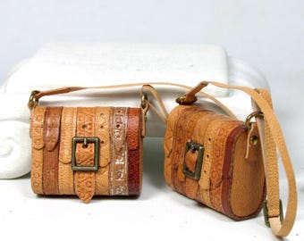 Miniature leather and solid wood bag,  1/12 scale