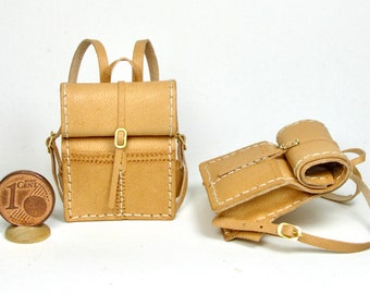miniature leather backpack, 1/12 scale