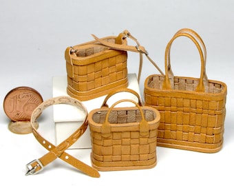 miniature woven leather bag, 1/12 scale
