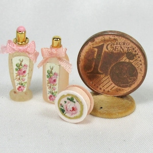 Set 2 miniature  bottles of perfume and soap box, 1/12 scale