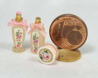 Set 2 miniature  bottles of perfume and soap box, 1/12 scale