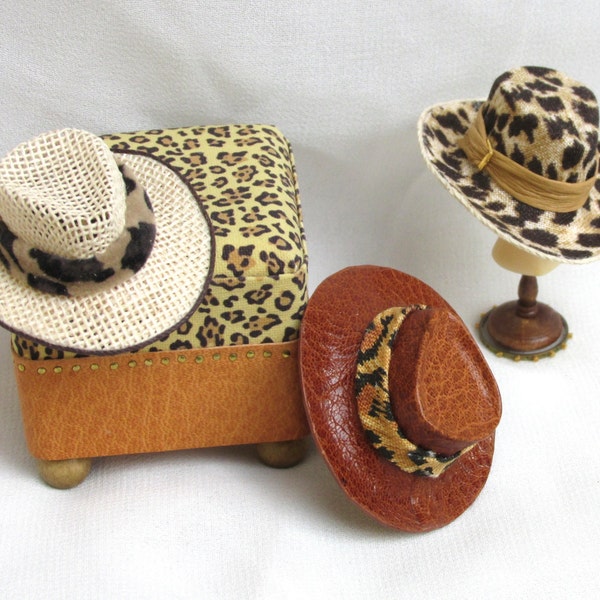 safari style miniature hunting hat in fabric or leather 1/12 scale