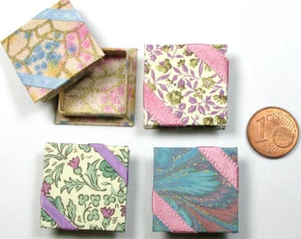 Miniature openable box, coated cardboard, various decorations, 1/12 scale