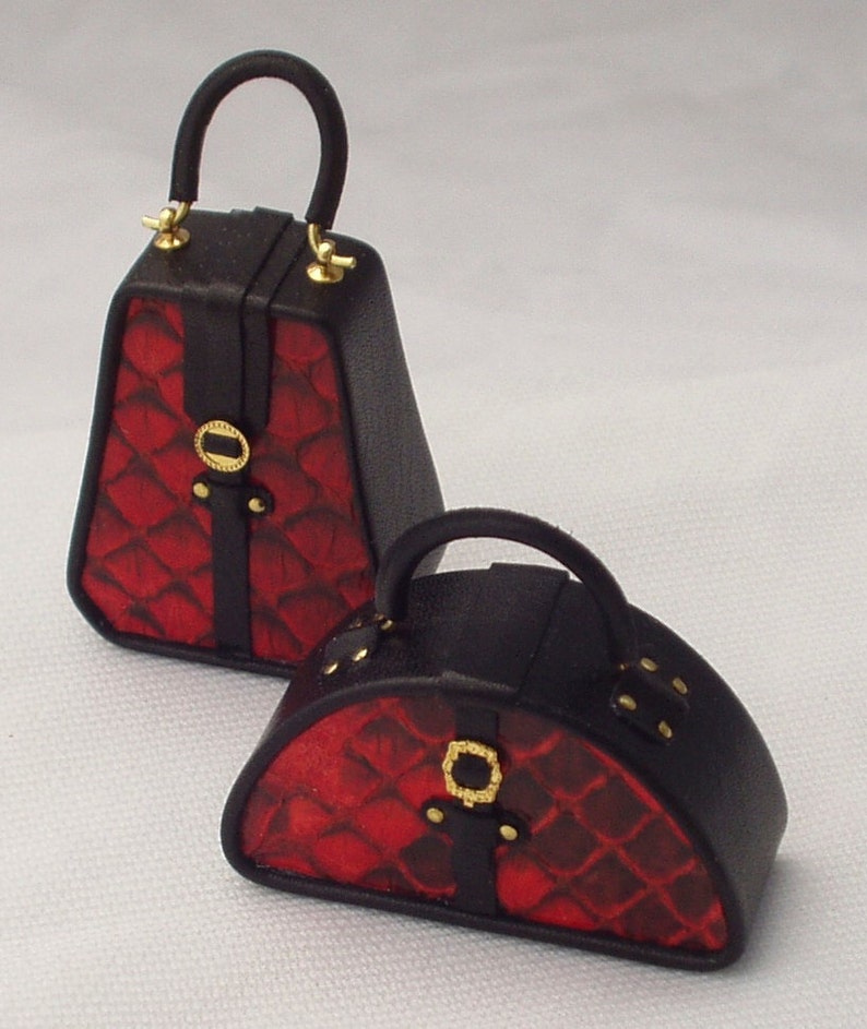 Set of original miniature leather handbags, handmade, 1/12 scale image 1