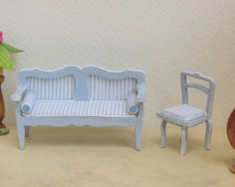 Sofa and small armchair 1/48 scale in Gustavian style