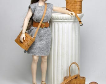 miniature woven leather bag, 1/12 scale