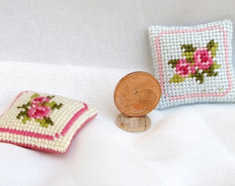 Miniature hand-embroidered pillows scale 1/12